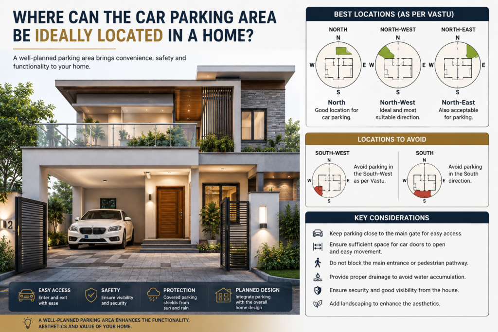 Where Can the Car Parking Area Be Ideally Located in a Home?